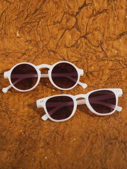 DukieKooky - Kids White Frame & Black Lens Round Sunglasses (Set of 2) (M)