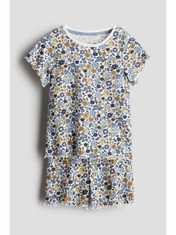 H&M - Girls White Overlock-Detail Cotton T-Shirt & Shorts