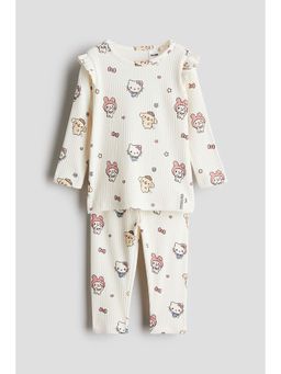 H&M - Girls White Printed Jersey T-Shirt & Pyjama
