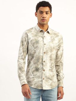 United Colors of Benetton - Beige Slim Fit Spread Collar Floral Shirt