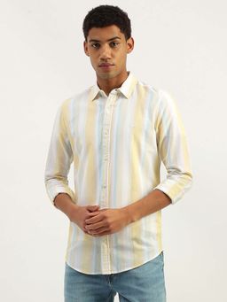 United Colors of Benetton - White Regular Fit Spread Collar Striped Shirt
