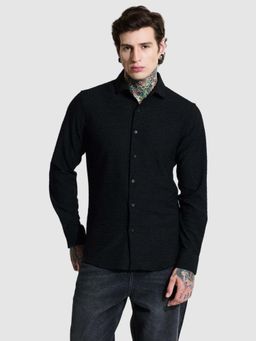 Snitch - Black Textured Slim Fit Shirt