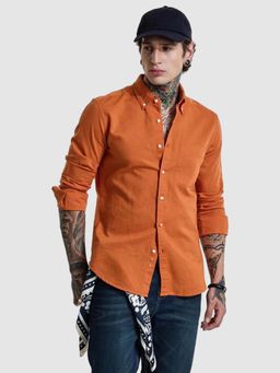 Snitch - Orange Slim Fit Linen Shirt