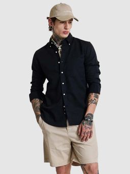 Snitch - Black Slim Fit Linen Shirt