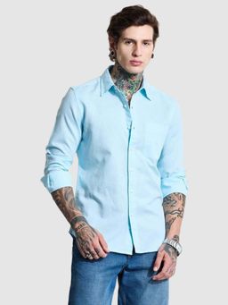 Snitch - Light Blue Slim Fit Linen Shirt