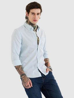Snitch - Light Blue Slim Fit Linen Shirt
