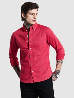 Snitch - Red Slim Fit Linen Shirt