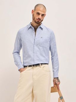 The Bear House - Men's Blue Slim Fit Cotton Pin Stripes Shirt