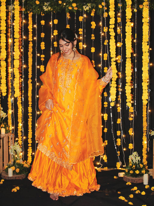 PINK CITY BY SARIKA Heavily Embroidered Kurta with Sharara and Dupatta (Set  of 3)