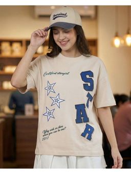 Bewakoof - Women Beige Star Graphic Printed Oversized T-shirt