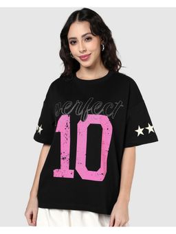 Bewakoof - Women Black Perfect Typography Oversized T-shirt