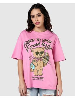 Bewakoof - Women Prism Pink Born To Work Graphic Printed Oversized T-shirt