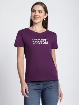 R&B - Slogan Typographic Regular Women Purple T-Shirt