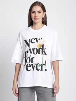 R&B - Slogan Typographic Oversized Women White T-Shirt