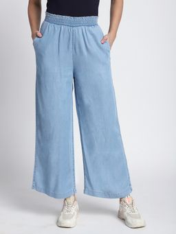 R&B - Women Blue Solid Wide Leg Jeans