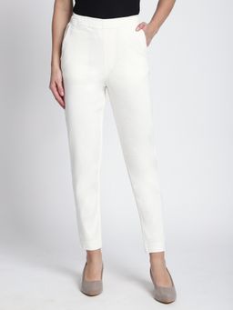 R&B - Ivory Women Solid Tapered Fit Jeans