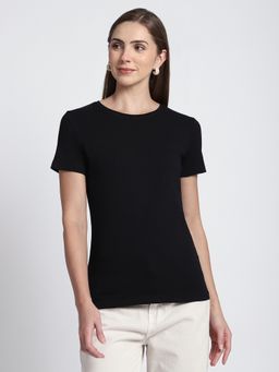 R&B - Solid Regular Women Black T-Shirt