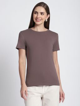 R&B - Solid Regular Women Mauve T-Shirt