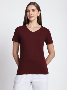 R&B - Solid Regular Women Wine T-Shirt