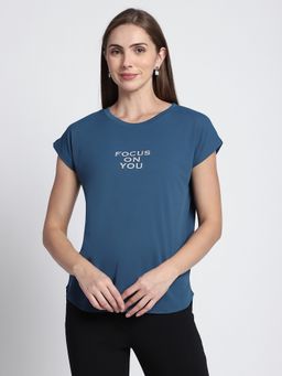 R&B - Slogan Typographic Regular Women Teal T-Shirt