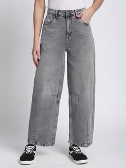 R&B - Grey Women Solid Wide Leg Jeans