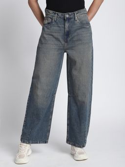 R&B - Blue Women Solid Wide Leg Jeans