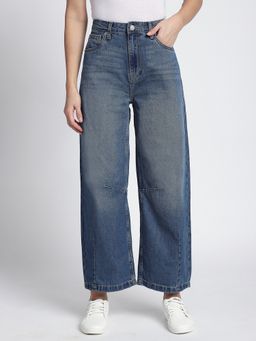 R&B - Blue Women Solid Wide Leg Jeans