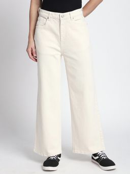 R&B - Ivory Women Solid Wide Leg Jeans