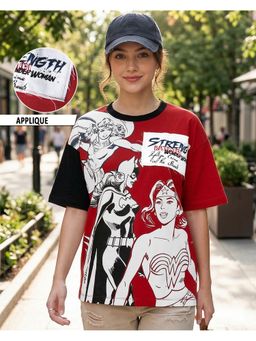Bewakoof - DC Women Salsa Red Justice League Graphic Printed Oversized T-shirt