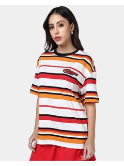 Bewakoof - Women Bright White Striped Oversized T-shirt