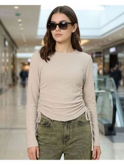 Bewakoof - Women Ginger Root Brown Textured Pure Cotton Top