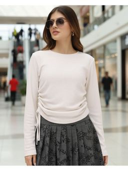 Bewakoof - Women Off White Textured Pure Cotton Top