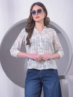 CRIMSOUNE CLUB - Women White Floral Print Shirt