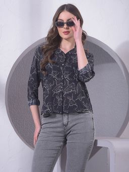 CRIMSOUNE CLUB - Women Black Floral Print Shirt