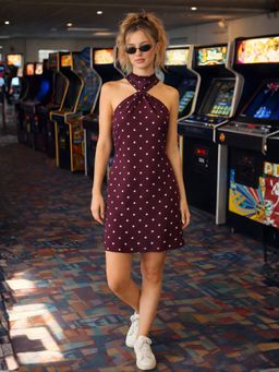 Don’t be basic - Women Maroon Polka Dot Flared Dress