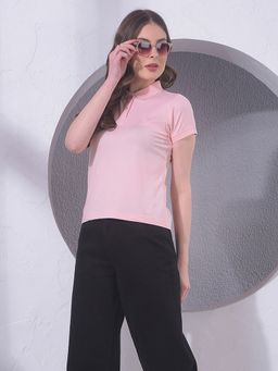 CRIMSOUNE CLUB - Women Pink Polo Neck T-Shirt