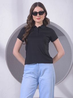 CRIMSOUNE CLUB - Women Black Polo Neck T-Shirt