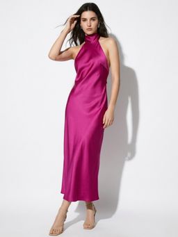 Outzidr - Women Pink Halter Neck Dress