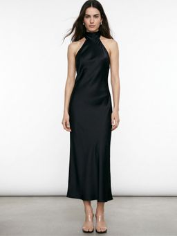 Outzidr - Women Black Halter Neck Dress