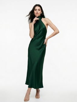 Outzidr - Women Dark Green Halter Neck Dress