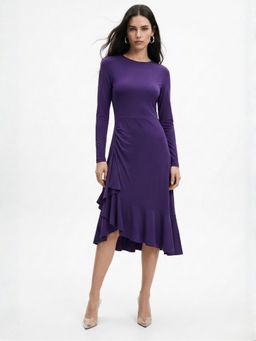 Outzidr - Women Purple Full Sleeve Flared Dress