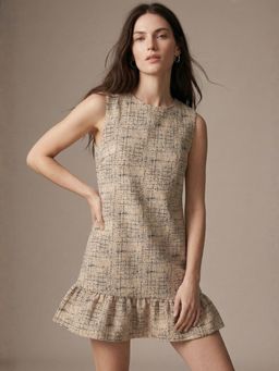 Outzidr - Women Beige Ruffle Hem Printed Dress