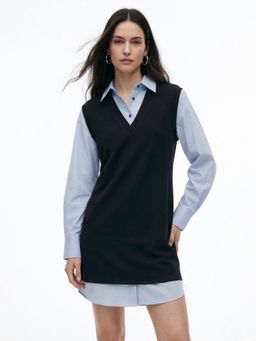 Outzidr - Women Black Twofer Style Contrast Coloured Dress