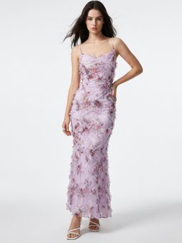 Outzidr - Women Lavender Shoulder Strap Lace Detail Dress