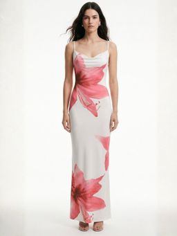 Outzidr - Women Pink Spaghetti Strap Floral Printed Dress