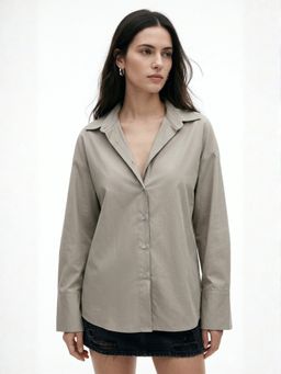 Outzidr - Women Grey Full Sleeve Polyester Shirt