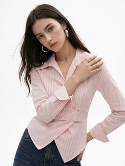 Outzidr - Women Pink Full Sleeve Side Buttoned Shirt