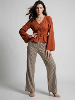 Outzidr - Women Rust Full Sleeve Blouse and Pant