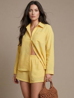 Outzidr - Women Yellow Full Sleeve Collared Co-Ord Set