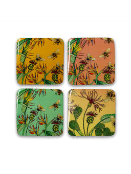 Yellow Marigold - Bees In Paradise Square Coasters - Multicolor